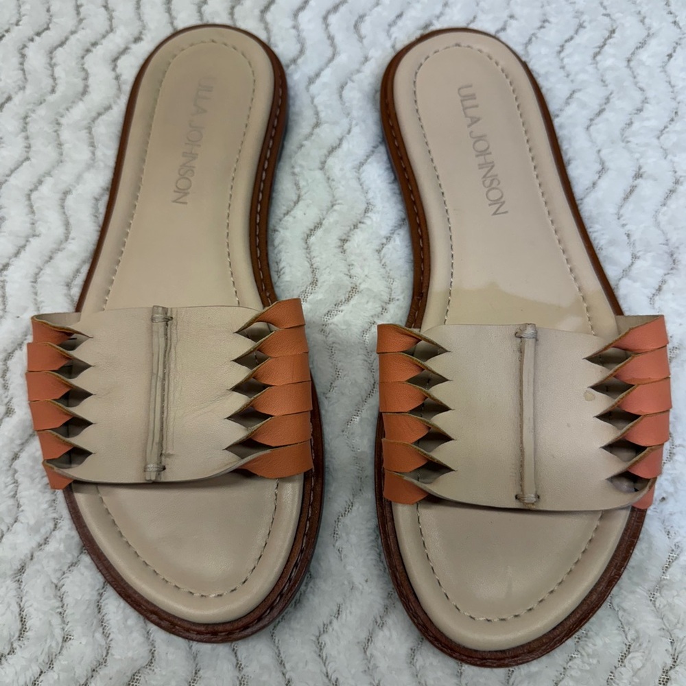 ULLA JOHNSON Ameya Beige Orange Twisted Leather Slides Comfort Flat Sandals 37